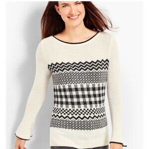 Talbots Wool Blend Modern Fair Isle Shimmer Sweater Size XLP